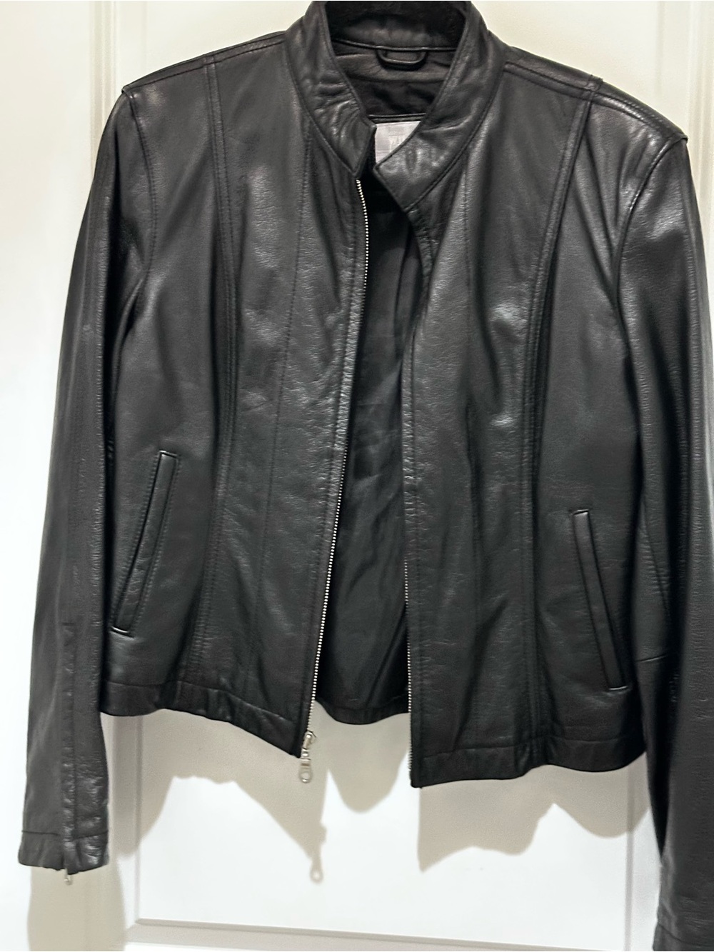 Wilsons Leather Black Quilted-Shoulder Moto Jacket